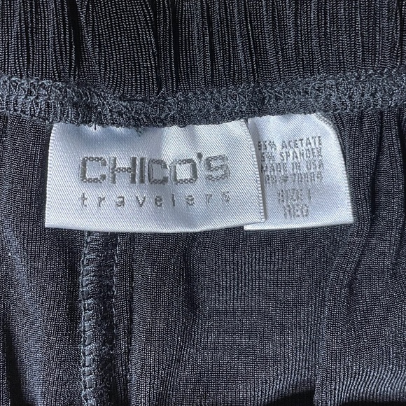 Chicos Travelers Split Sleeve Top Pant 2 Pc Set Sz 1 Black Wide Leg Pant Crystal - Picture 8 of 9